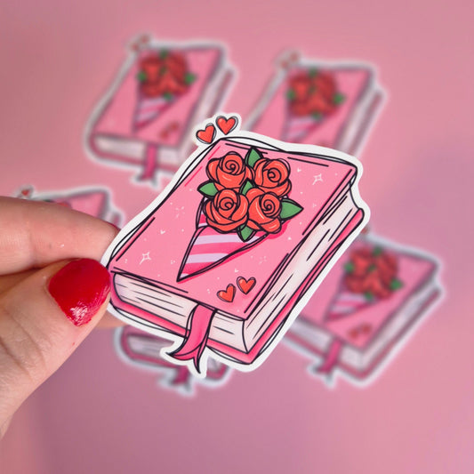 Romance Reader Book with Roses Vinyl Sticker