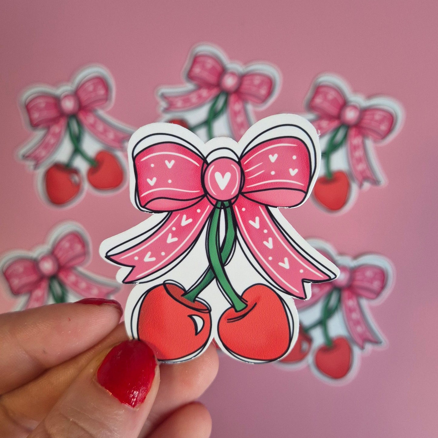 Cherries & Pink Bow Vinyl Sticker