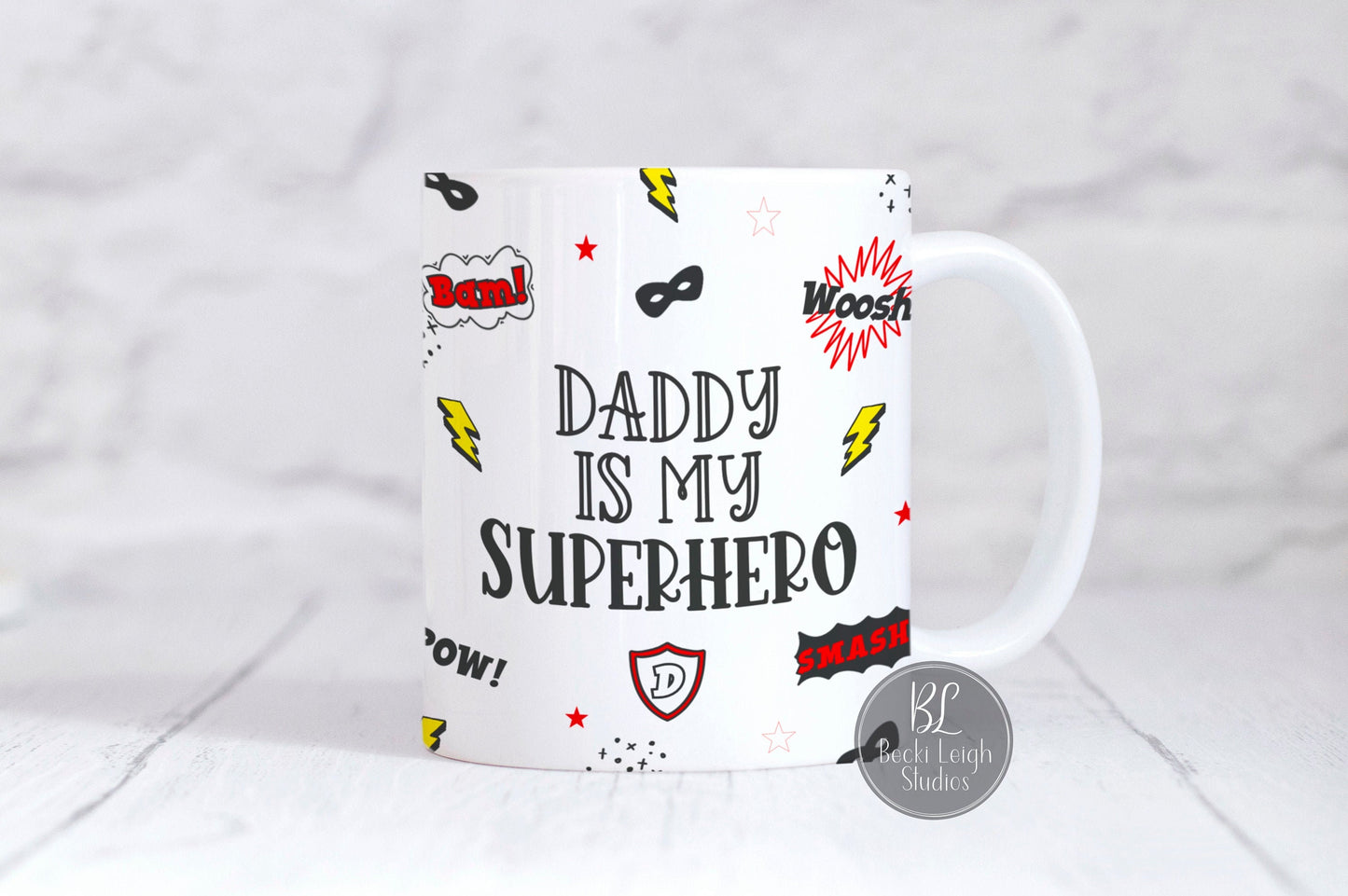 daddy superhero mug, personalised gift for dad, fathers day gift ideas, fathers day mugs, dad is my superhero, coffee mugs for him, UK made