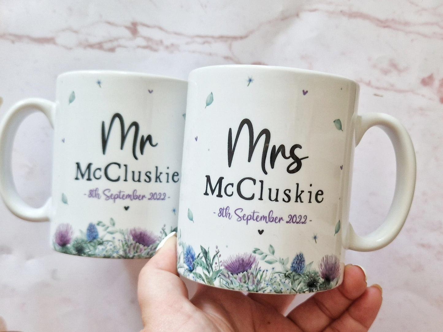 scottish wedding gift, mr and mrs gift, thistle wedding decor, bride and groom mugs, scottish mugs, wedding couple gift, purple wedding gift