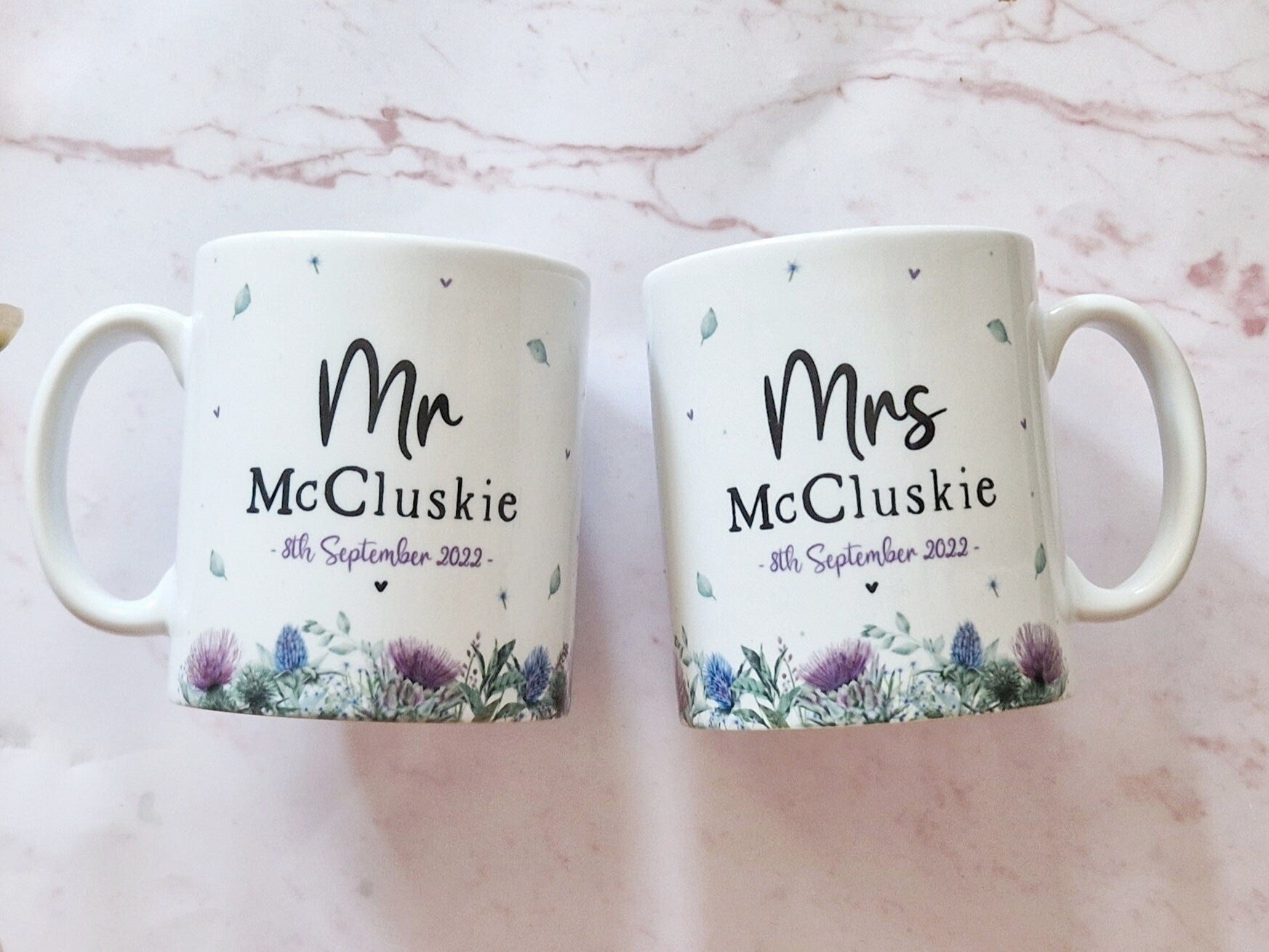 scottish wedding gift, mr and mrs gift, thistle wedding decor, bride and groom mugs, scottish mugs, wedding couple gift, purple wedding gift