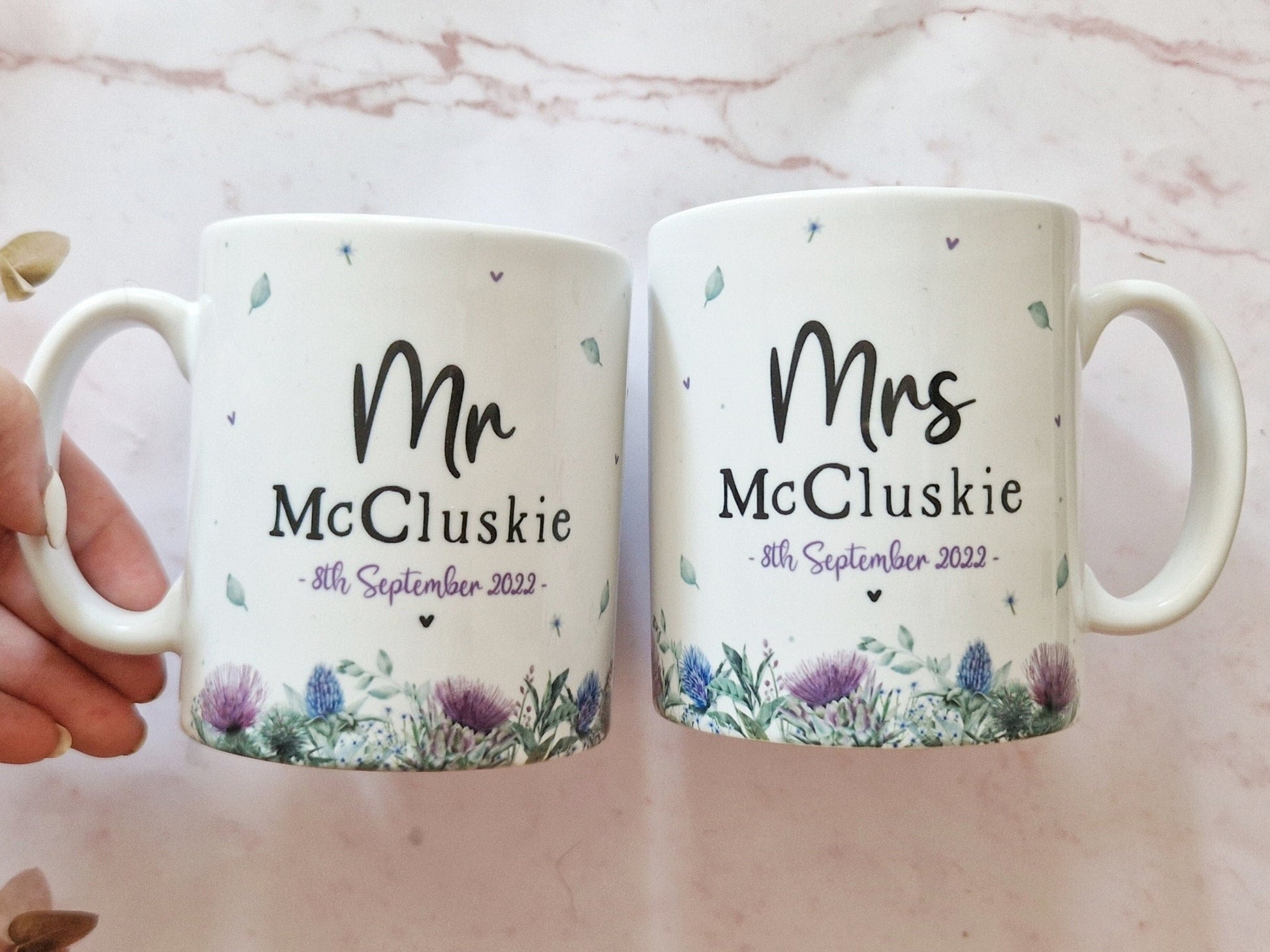 scottish wedding gift, mr and mrs gift, thistle wedding decor, bride and groom mugs, scottish mugs, wedding couple gift, purple wedding gift