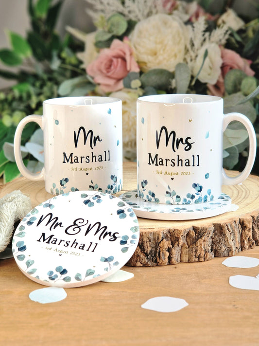 bride and groom mugs, mr and mrs wedding gifts, personalised wedding mugs, engagement gifts for couples, wedding gift for friends, mug set