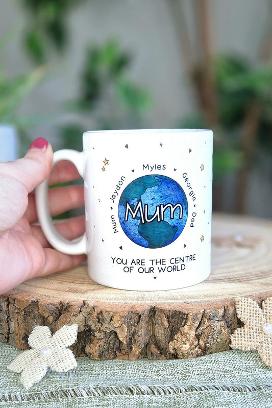 Mum's World, Personalised Mummy mug, mother daughter gift, mother's day mug, birthday presents for mum, custom name mug for her, family gift