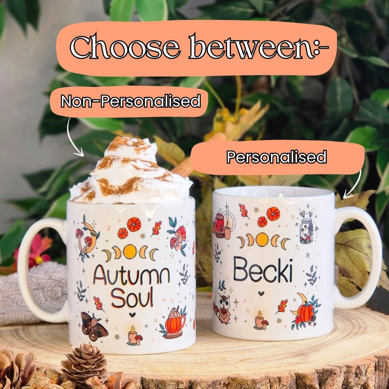 Personalised Autumn Mug, autumn home decorations, cute ceramic mug, fall decor, custom coffee mug, gifts for her, autumnal kitchen, pumpkins