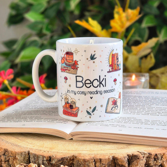 personalised Cosy Readers Mug, in my cosy reading season, autumn reads, bookworm gifts, cozy autumn vibes, best friend gift for her, UK made