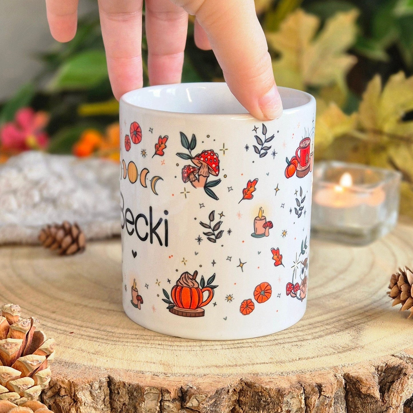 Personalised Autumn Mug, autumn home decorations, cute ceramic mug, fall decor, custom coffee mug, gifts for her, autumnal kitchen, pumpkins