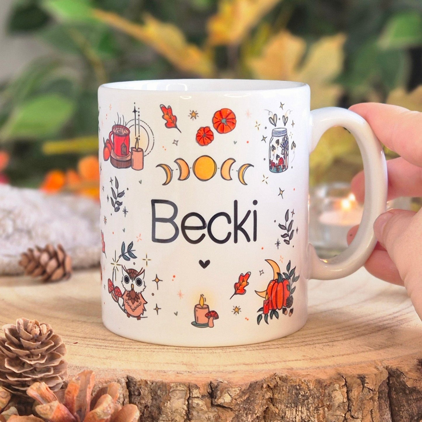 Personalised Autumn Mug, autumn home decorations, cute ceramic mug, fall decor, custom coffee mug, gifts for her, autumnal kitchen, pumpkins